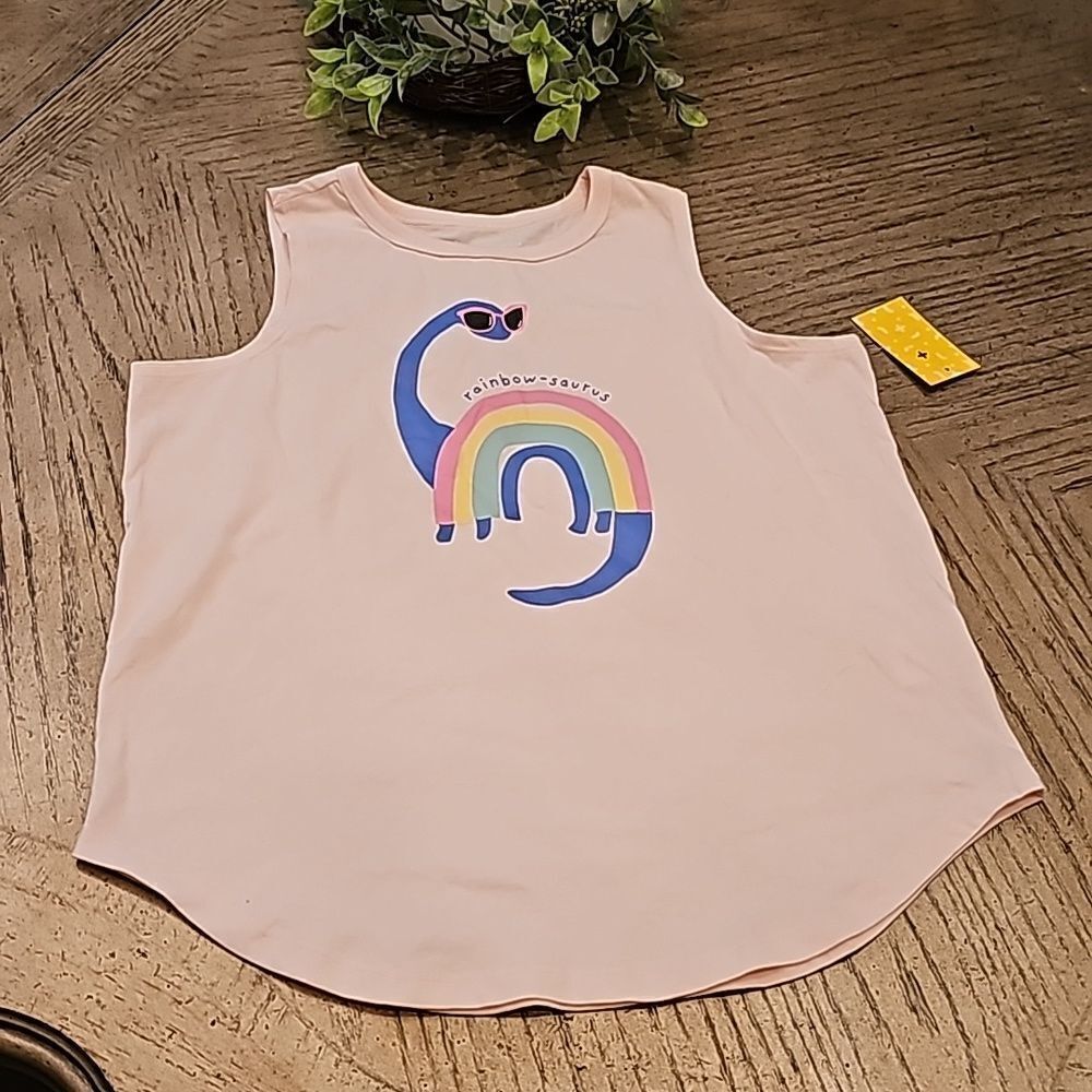 Rainbow-saurus muscle tank top size L 100% cotton girls 12-14